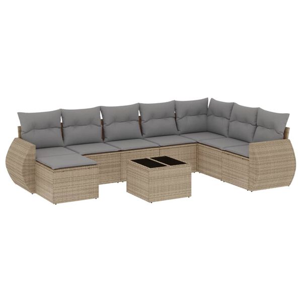 vidaXL 9-tlg. Garten-Sofagarnitur mit Kissen Beige Poly Rattan