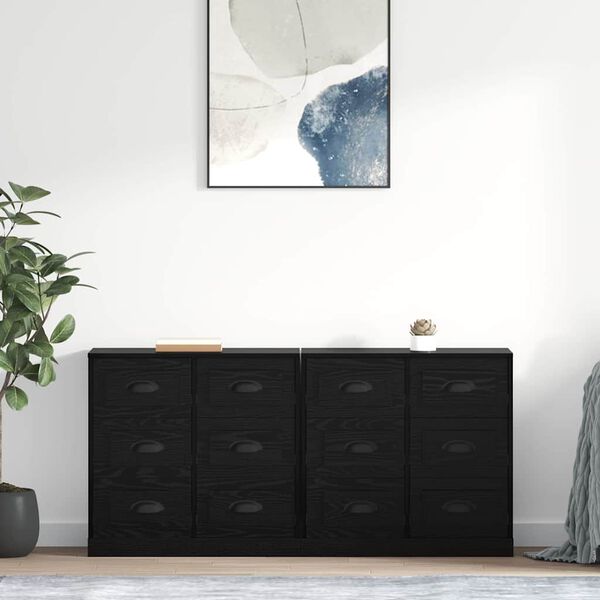 vidaXL Sideboards 2 pcs Schwarz Eichen-Optik 70 x 35,5 x 67,5 cm