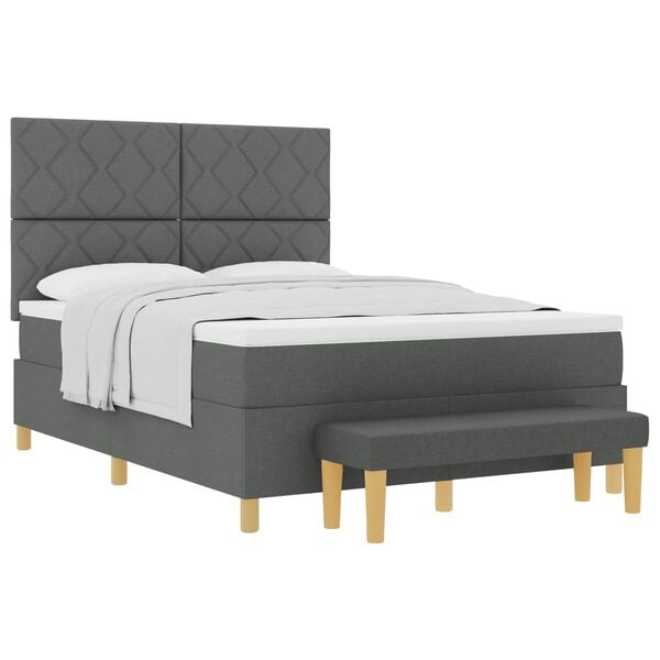 vidaXL Boxspringbett mit Matratze Dunkelgrau 140 x 200 cm Stoff