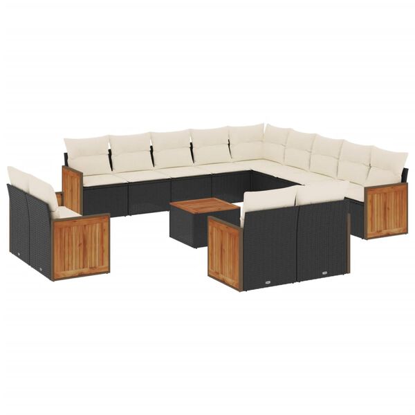 vidaXL 14-tlg. Garten-Sofagarnitur mit Kissen Schwarz Poly Rattan