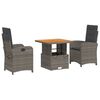 vidaXL 3-tlg. Garten-Essgruppe mit Kissen Grau Poly Rattan