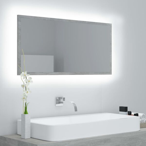 vidaXL LED-Badspiegel Betongrau 90x8,5x37 cm Acryl