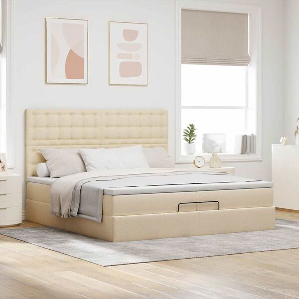 vidaXL Ottoman-Bett mit Matratzen Creme 200x200 cm Stoff