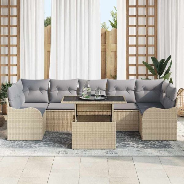 vidaXL Gartensofa-set mit Kissen 8 pcs Beige Poly-Rattan
