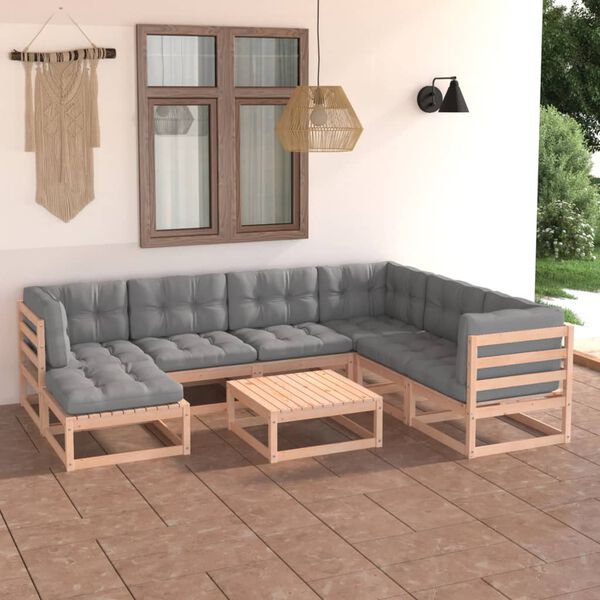 vidaXL 8-tlg. Garten-Lounge-Set mit Kissen Massivholz Kiefer