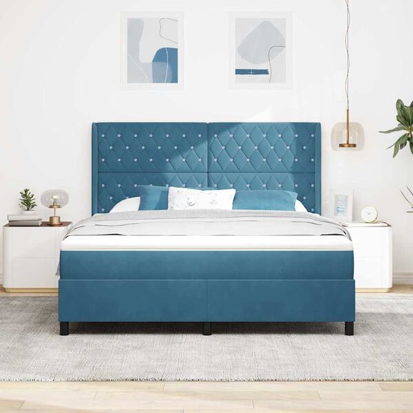 vidaXL LED Boxspringbett mit Matratze Argyle Blau 180 x 200 cm Samt