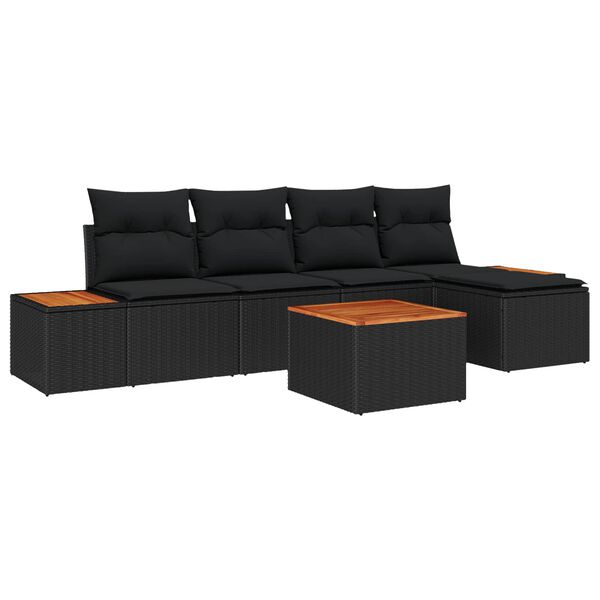 vidaXL Gartensofa-set mit Kissen 6 pcs Schwarz Poly Rattan
