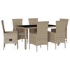 vidaXL 7-tlg. Garten-Essgruppe mit Kissen Beige Poly Rattan