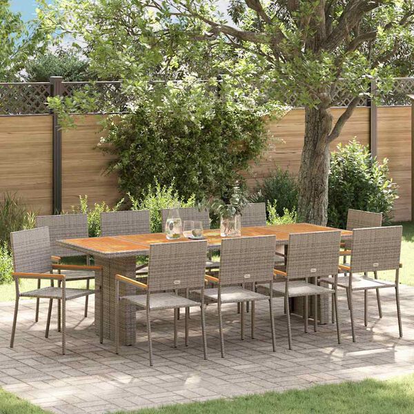 vidaXL Garten Essgruppe 11 pcs Grau Poly-Rattan