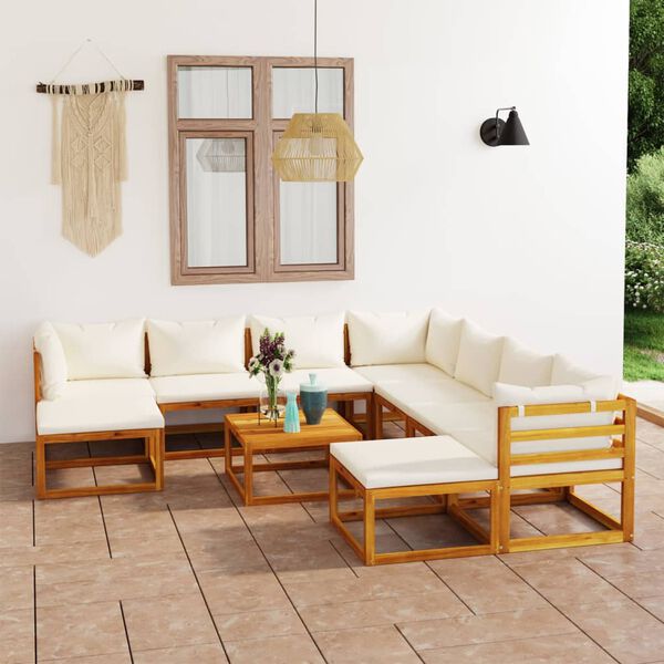 vidaXL 11-tlg. Garten-Lounge-Set mit Auflagen Creme Massivholz Akazie
