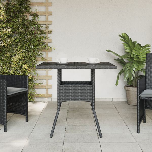 vidaXL Gartentisch mit Glasplatte Schwarz 80x80x75 cm Poly Rattan