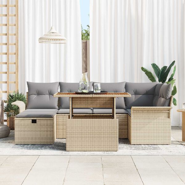 vidaXL Garten-Sofa-Set 7 pcs Beige Poly-Rattan