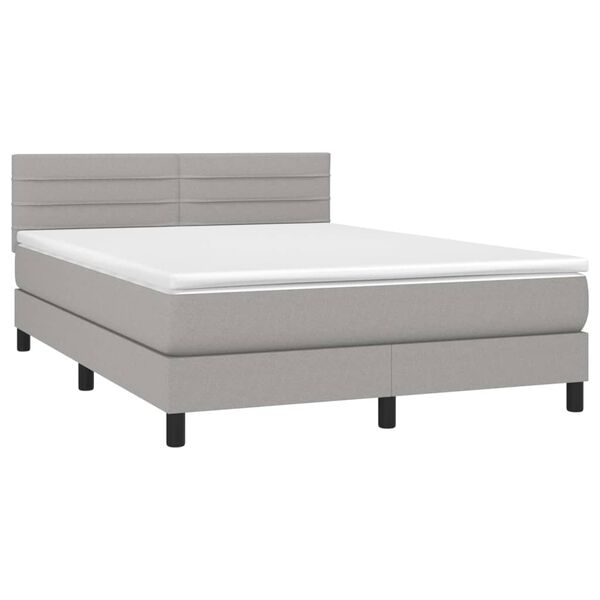 vidaXL Boxspringbett mit Matratze & LED Hellgrau 140x200 cm Stoff