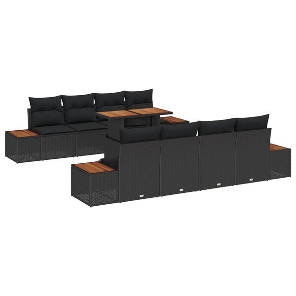 vidaXL Garten-Sofa-Set mit Speicher 9 pcs Schwarz Poly Rattan