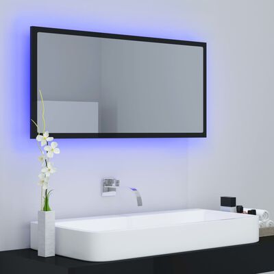 vidaXL LED-Badspiegel Hochglanz-Schwarz 90x8,5x37 cm Acryl