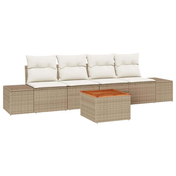 vidaXL Garten-Sofa-Set mit Kissen 5 pcs Beige Poly Rattan