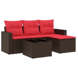 vidaXL 5-tlg. Garten-Sofagarnitur mit Kissen Braun Poly Rattan