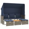 vidaXL Gartensofa 3-Sitzer mit Baldachin und Hockern Grau Poly Rattan