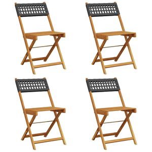 vidaXL Klappst&uuml;hle, 4 St&uuml;ck, schwarz, aus Polyrattan und Massivholz