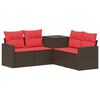vidaXL Sofa Set 5 stk. Braun und Rot Polyrattan und Stahl