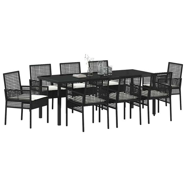 vidaXL Garten Essgruppe mit Kissen 9 pcs Schwarz Poly-Rattan