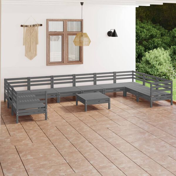 vidaXL 11-tlg. Garten-Lounge-Set Grau Massivholz Kiefer