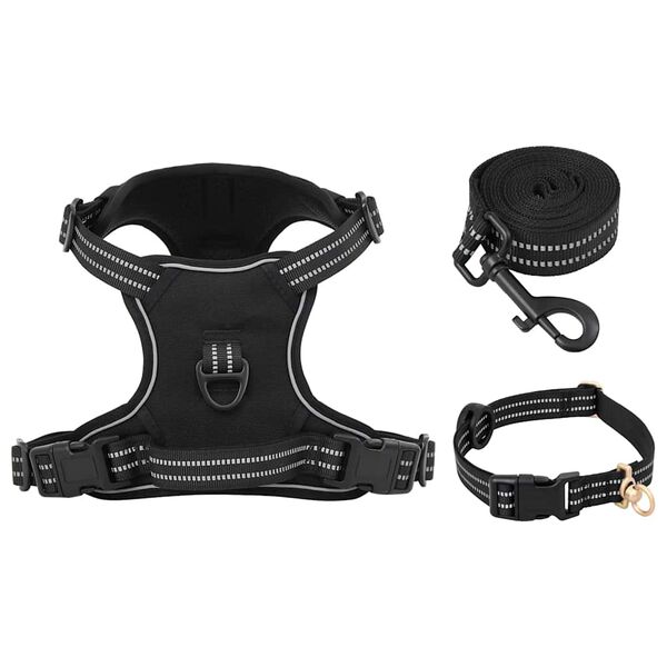 vidaXL Hundegeschirr mit Leine & Halsband Verstellbar Schwarz XL