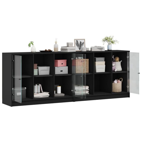 vidaXL B&uuml;cherschrank mit T&uuml;ren Schwarz 204x37x75 cm Holzwerkstoff