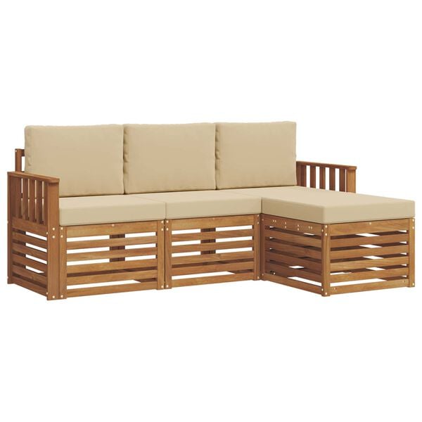 vidaXL Outdoor-Sofagarnitur 4 pcs Natur und Beige Massivholz Akazie