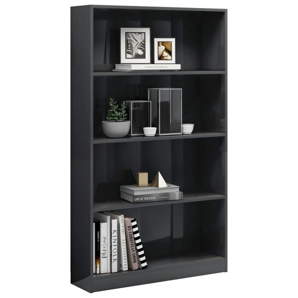 vidaXL B&uuml;cherregal 4 F&auml;cher Hochglanz-Grau 80x24x142 cm Holzwerkstoff