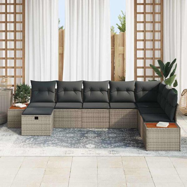 vidaXL Gartensofa-set mit Kissen mit Speicher Grau Poly-Rattan