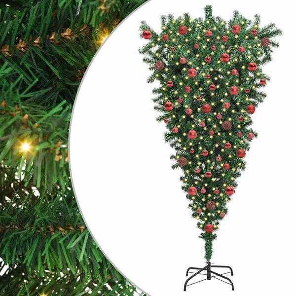 vidaXL Umgedrehter Kunst Weihnachtsbaum mit Kugelset Gr&uuml;n 180 cm PVC