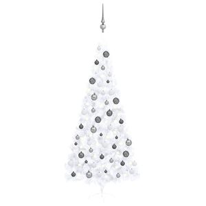 vidaXL K&uuml;nstlicher Halb-Weihnachtsbaum Beleuchtung Kugeln Wei&szlig; 240 cm