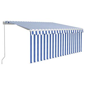 vidaXL Markise Manuell Einziehbar mit Rollo & LED 3x2,5m Blau & Wei&szlig;