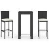 vidaXL 3-tlg. Gartenbar-Set mit Kissen Poly Rattan Schwarz