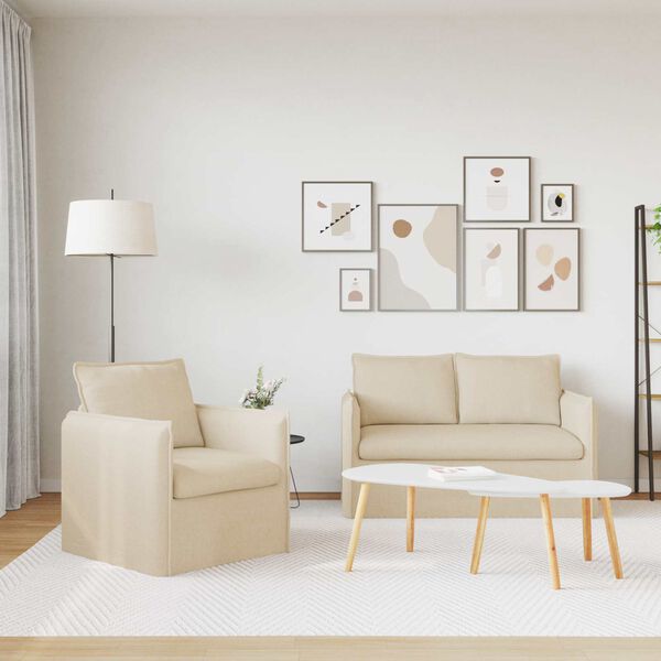 vidaXL Sofa 2 pcs Creme 196 x 82 x 85 cm Stoff