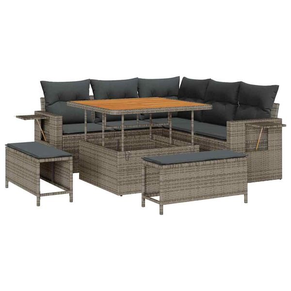 vidaXL Gartensofa-set mit Kissen 9 pcs Grau Poly-Rattan