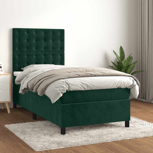 vidaXL Boxspringbett mit Matratze Dunkelgr&uuml;n 90x190 cm Samt