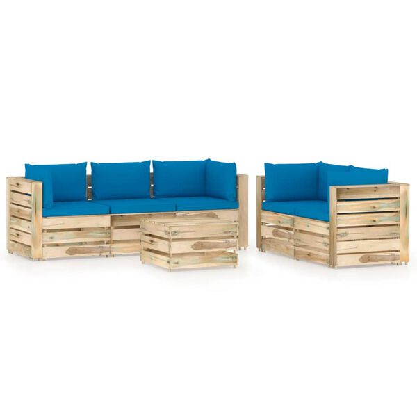vidaXL 6-tlg. Garten-Lounge-Set mit Kissen Gr&uuml;n Impr&auml;gniertes Holz