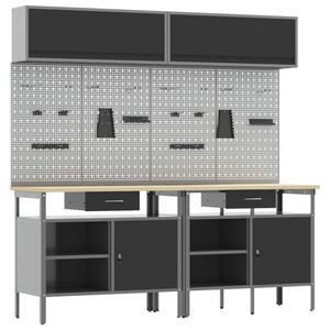 vidaXL Werkbank-Set 8 pcs Schwarz und Grau Pulverbeschichteter Stahl