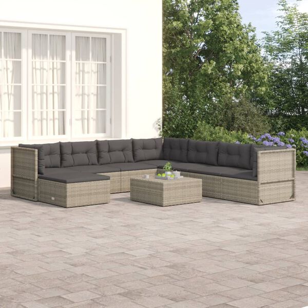 vidaXL 8-tlg. Garten-Lounge-Set mit Kissen Grau Poly Rattan