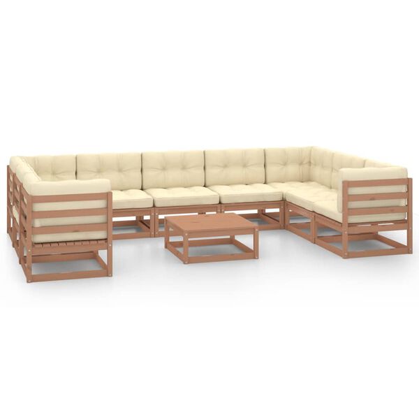 vidaXL 10-tlg. Garten-Lounge-Set mit Kissen Honigbraun Massivholz