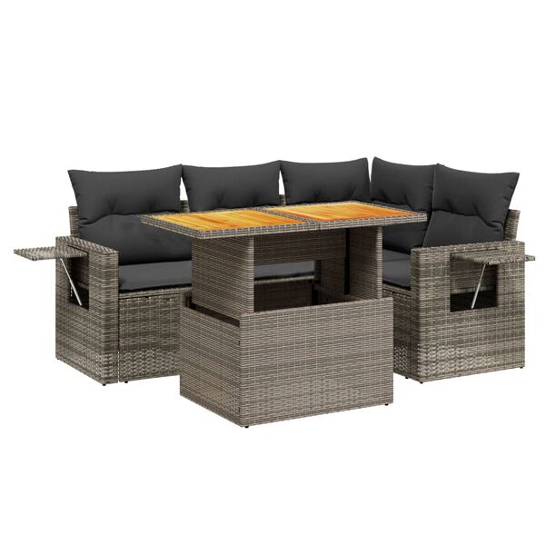 vidaXL 5-tlg. Garten-Sofagarnitur mit Kissen Grau Poly Rattan