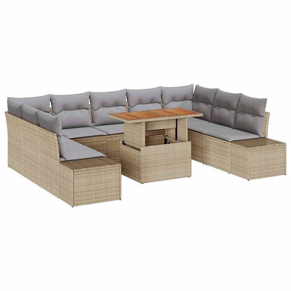 vidaXL Garten-Sofa-Set mit Speicher 10 pcs Beige Poly Rattan