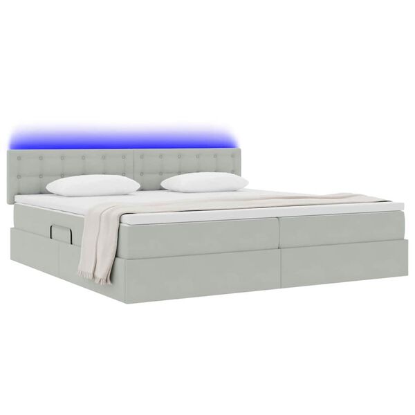 vidaXL Bett mit Stauraum und LED mit LED Hellgrau 200 x 200 cm Samt