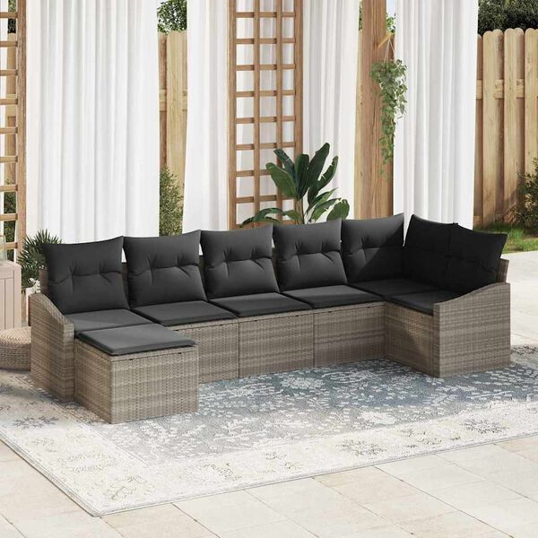 vidaXL Sofa Set mit Kissen 7 pcs Hellgrau Poly Rattan