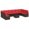 vidaXL Gartensofa-set mit Kissen 11 pcs Braun und Rot Poly-Rattan