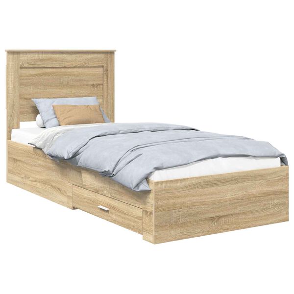 vidaXL Bettrahmen Sonoma Eiche und Silber 75 x 190 cm Holzwerkstoff
