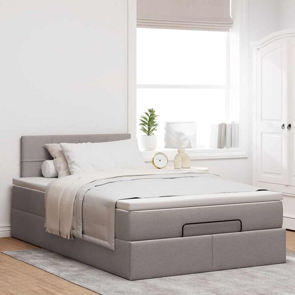 vidaXL Ottoman-Bett mit Matratze & LEDs Taupe 120x200 cm Stoff