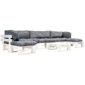 vidaXL 6-tlg. Garten-Paletten-Sofagarnitur mit Grauen Kissen Holz